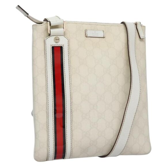 GUCCI GG Supreme Shoulder Bag Pvc White Red Gold - Picture 1 of 16